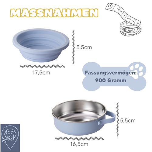KPET® 2-in-1 Hundenapf Faltbar Für Unterwegs, Futternapf Hund Ideal Für den Alltag, Trinknapf Für den Hund - Reisenapf 900ml, Hundenäpfe Faltbare Reiseschale Edelstahl, Silikon, rutschfest