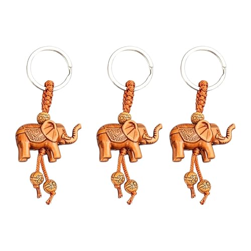 Acxico 3 Pcs lucky elephant Rubber material pendant keychains Chain Gift