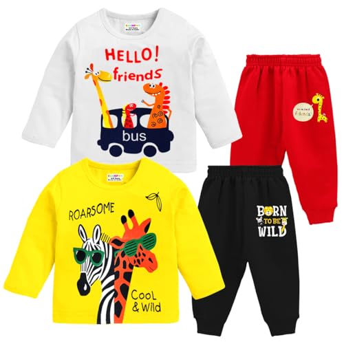 Image of Kuchipoo Kids Regular Fit Cotton T-Shirts and Pyjamas Set