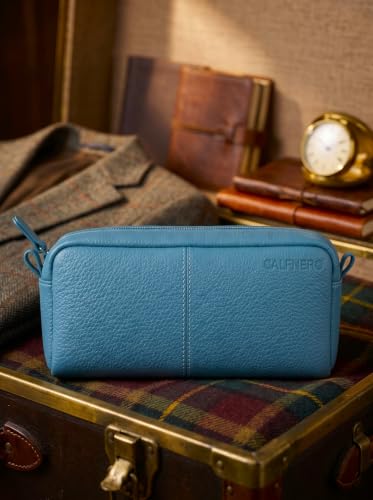 Image of Calfnero Genuine Leather Toiletry Bag for Men & Women | Premium Leather Travel-Pouch | Toiletry Organizer | Cosmetic & Shaving Kit Bag | Unisex Travel Dopp Kit (Torque)