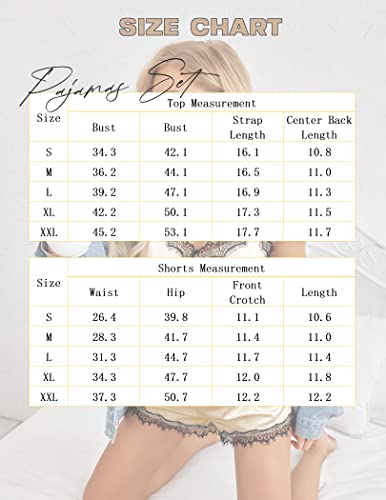 Ekouaer Sexy Lace Silk Satin Pajamas Cami Lingerie Sets 2 Piece Pjs Sleepwear Loungewear Bridal Gift For Women Champagne Small #TOP5