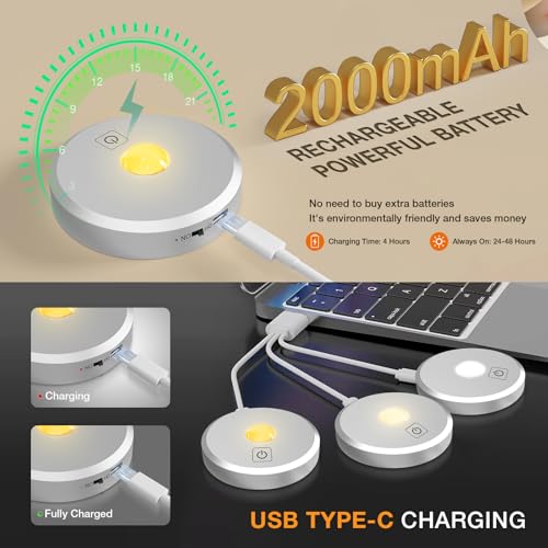 Image of Puck Lights with Remote Control, Rechargeable, Wireless Under Cabinet Lights, 5Pcs (Silver)