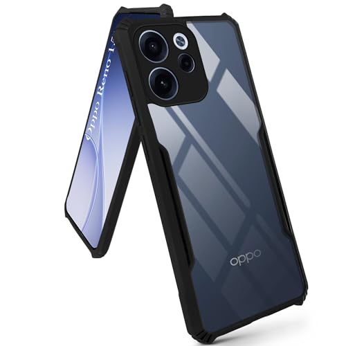 Image of Jkobi Hybrid Back Cover Case for Oppo Reno 15c (Shockproof with Polycarbonate Clear Panel | Professional Black)