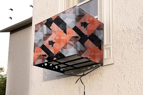 Image of The Furnishing Tree Window AC Cover for 1.5 Ton capacity PVC Waterproof and Dustproof Chekered Pattern Orange