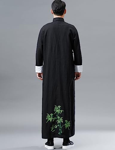 Ystylee Men's Chinese Traditional Long Robe Shirt Embroidered Cotton Linen Maxi Gown Crosstalk Storytelling Performance Wear2