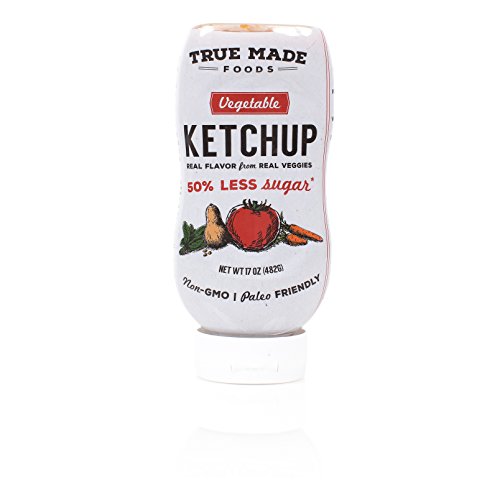 True Made Foods Vegetable Ketchup, Paleo Friendly, Non-GMO, Low Sugar, 17oz Squeeze Bottle, Pack of 2
