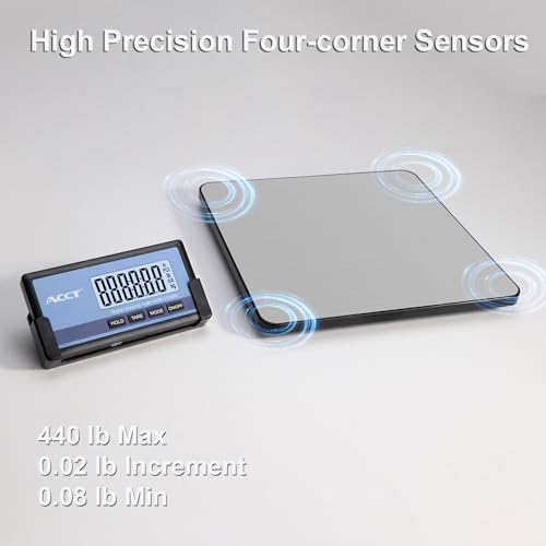 ACCT Drahtlos Paketwaage 440 lb/200 kg – Briefwaagen mit Tara- und Haltefunktion, hohe Genauigkeit von 0,02 lb/10 g – inklusive Batterien und USB-Kabel für Lager, Pakete, Gepäck