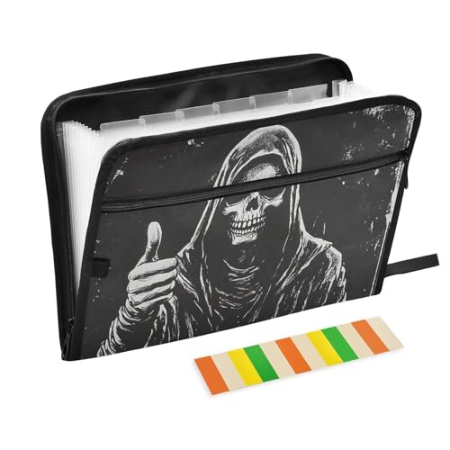 Carpetas expandibles de 13 bolsillos, tamaño carta A4, con cierre de cremallera, para aula, hogar, oficina, viajes, muerte, dios, calavera, para guardar