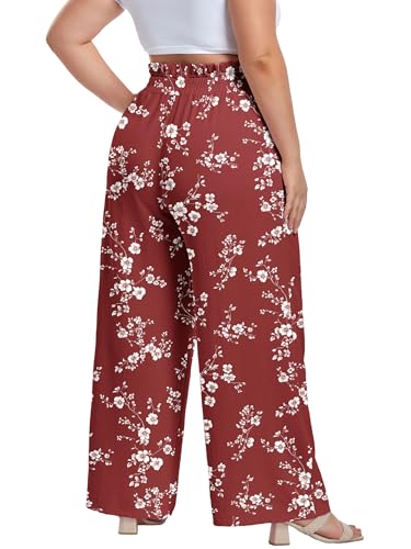 Image of OLRIK Women's Plus Size Pants Adjustable High Waisted Wide Leg Palazzo Pants Casual Trousers with Pockets Spring Clothes