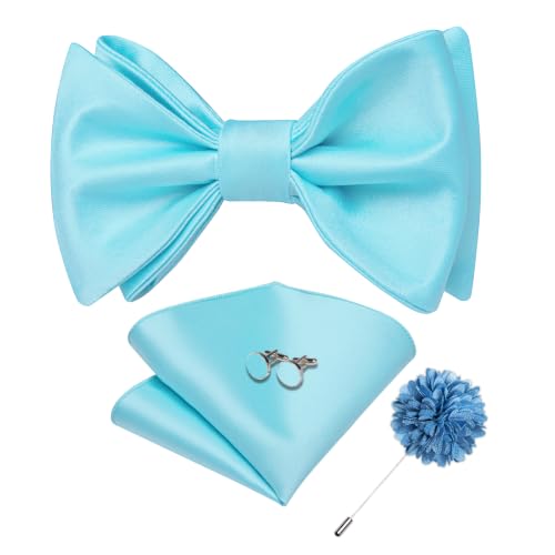 Image of DiBanGu Satin Bow tie Self-Tied Bowtie Set for Men Wedding Prom | Solid Color,Skin-Friendly,Versatile Accessory,Lapel Pin,Pocket Square,Cufflinks,School Dance,Banquet,Dinner,Celebration