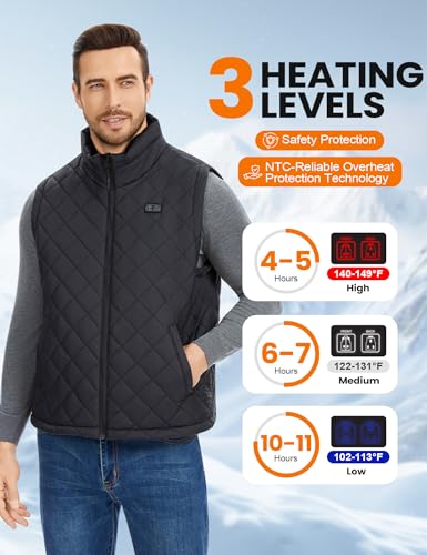 Heated Vest for Men with 18400mAh 7.4V Battery, Quilted Washable Heated Vests, Electric Warming Vest with Pockets3