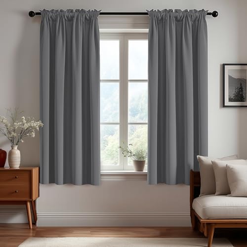 Deconovo Blackout Curtains 63 Inch Length 2 Panels, Thermal Rod Pocket Room Darkening Curtains for Bedroom, Living Room Curtains Drapes for Kids Room - W42 x L63 Inch, Light Grey