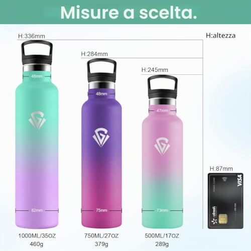 Borraccia Termica 1L, Bottiglia Termica a Prova di Perdite, senza BPA, Riutilizzabile, Facile Pulizia, Borraccia Acciaio Inox con Cannuccia, Termos per Adulto, Campeggio, Ciclismo, Viaggio, Yoga - Immagine 4