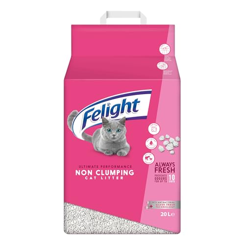 Felight Non-Clumping Cat Litter (20L Bag) – Antibacterial Silverfresh Technology, Prevents Odours for up to 10 Days, Made in the UK