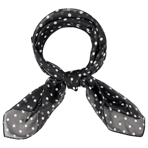 Polka Dot Scarf 1950s Chiffon Scarf Retro Hair Tie Sheer Square Polka Dot Headband for Women Retro Hair Tie Black and White Chiffon Sheer Vintage Neckerchief for Women