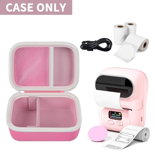 Image of Boobowl Hard Case for Phomemo M110 /M110S Label Maker, Case Only | Organized Label Roll Storage, Mesh Pocket for Charging Cable, Home Office Inventory, Small Business - Pink