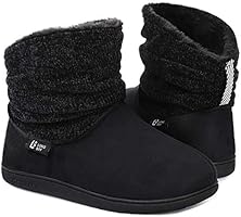LongBay Ladies' Warm Chenille Knit Bootie Slippers Comfy Suedette Fluffy Faux Fur Memory Foam Boots House Shoes