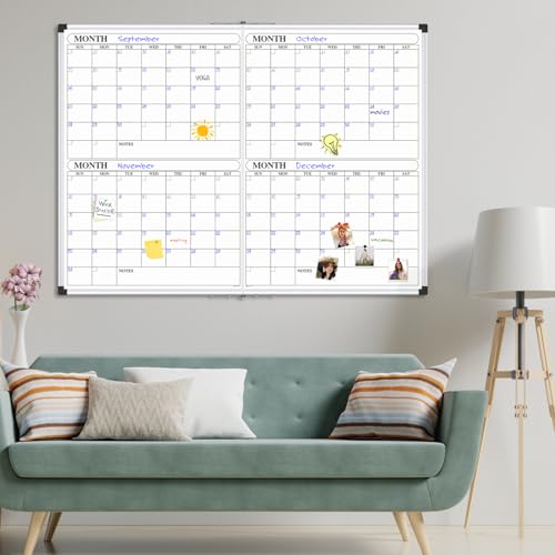 Image of XBoard Magnetic Calendar Whiteboard 48x36 inch, 4 Month Dry Erase Board Planner with Silver Aluminium Frame, Foldable White Board Calendar for Home School Office Organization