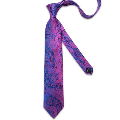 Image of DiBanGu Paisley Ties for Men Silk Necktie and Pocket Square Cufflinks Tie Clip Set Woven Classic Mens Tie for Wedding Party