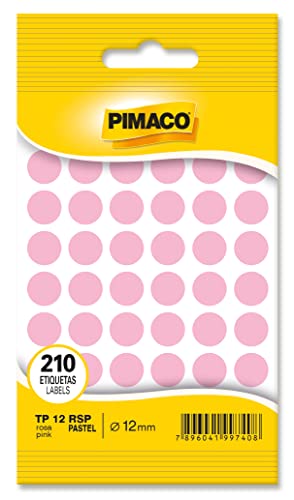 Etiqueta Adesiva Pimaco, Multiuso TP-12-RSP, Rosa Pastel, Ø 12mm, envelope com 5 fls - 210 etiquetas