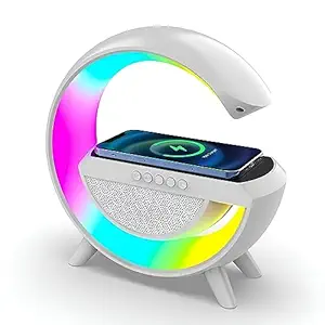 (Refurbished) VEHOP Multi-Function Bluetooth Speaker Lamp with Wireless Fast Charging, RGB Light with 8 Music Sync Modes, Dimmable Night Light Bedside Lamp for Android & iOS