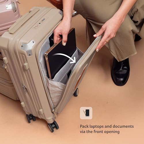 Image of Acer Brisbane Suitcase, 20 inch Cabin, with 360 Degree Spin 8 Wheels, Double TSA Lock, Dual Opening (Top and Mid), Expandable, Recycled Polyseter Material, Moreton Sand