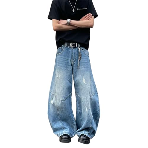 Barrel Jeans Men Y2k Washed Wide Leg Barrel Denim Pants Distressed Vintage Streetwear for Skater Jeans