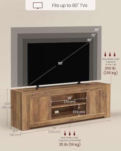 Image of VASAGLE TV Stand, Farmhouse Entertainment Center with Storage Cabinets | Media Console Table for Living Room, Bedroom, for 80 Inch TV, Honey Brown ULTV624K101S