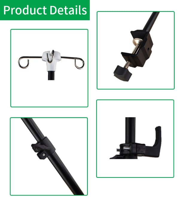 Table IV Pole, Telescopic Desktop IV Stand with 4 Bag Holders, Portable Frosted Pipe Extension Infusion Pole with Storage Hook for Home Hospital Clinic Use