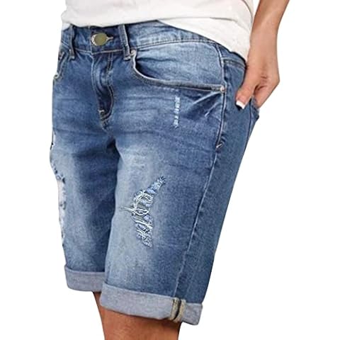 Women's Distressed Denim Shorts with Pockets Cover