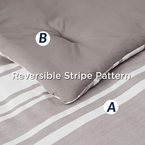 Image of Bedsure California King Comforter Set 7 Pieces, Taupe Striped Bedding Set for All Seasons, Reversible, Cationic Dyeing Bed in a Bag with Comforter, Sheets, Pillowcases & Shams