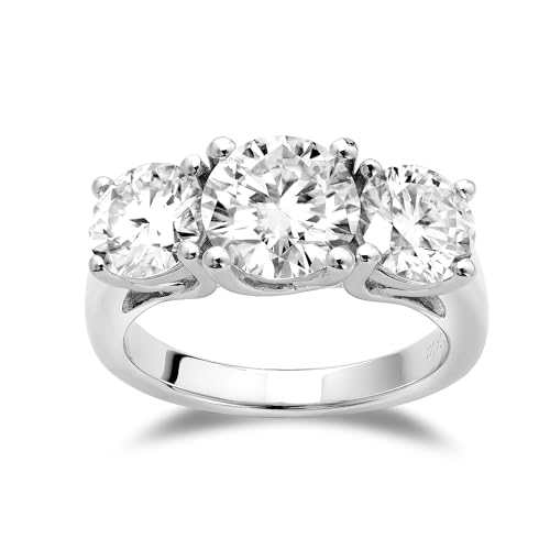 DovEggs 3 Stone Moissanite Engagement Rings for Women,4ct Center 6.5mm-8mm-6.5mm FGH Color H&A Cut Moissanite Wedding Rings Anniversary 14K Gold QUALITY Sterling Silver Ring