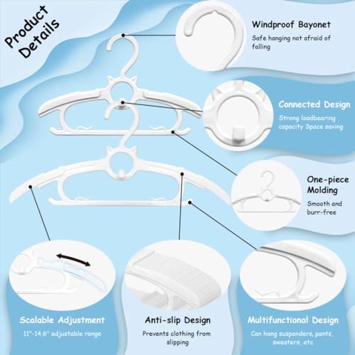 Funamily Baby Hangers For Closet 20Pcs, 11-14.6 Inch Extendable Kids Hanger Plastic, Non-Slip Toddler Pant Hangers For Infant Kid Child Newborn Clothes, Adjustable Children Coat Hanger For Girl And Boy thumb #3