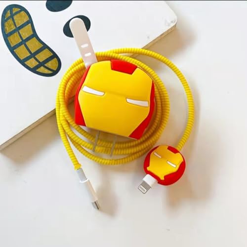 Image of Cartoon 3D Design Protective Case Compatible with Apple 18W - 20W USB-C Power Adapter Charger, Protective Cover for iPhone 18W & 20W Power Adapter Charger with Wire Saver. (Iron-Man)
