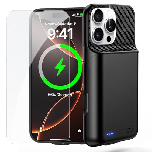 Coque batterie iPhone 16 Pro Max anti-panne - Batterie externe intégrée 13800mAh Noire robuste