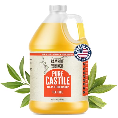 Image of BAMBOO AND BIRCH Pure Castile Soap Liquid, Certified Palm Oil Free Natural Soap, Tea Tree, 64 oz