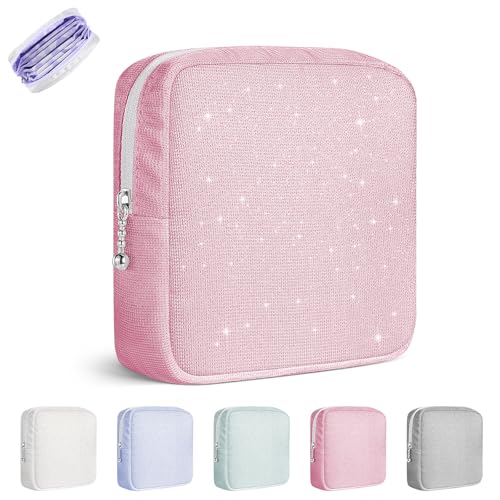 Image of Period Bag for Teen Girls, Canvas Sanitary Napkin Storage Bag with Zipper, Portable Menstrual Pad Bag Tampon Holder for Purse