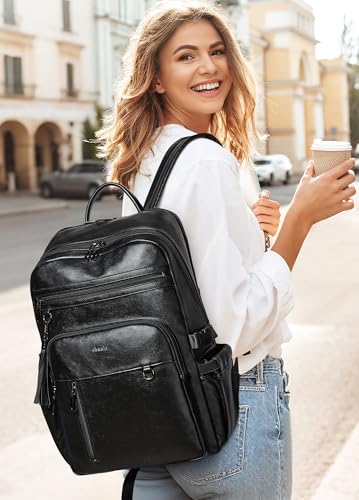 Mochila para portátil de polipiel negra para mujer 17 pulgadas miniatura 2