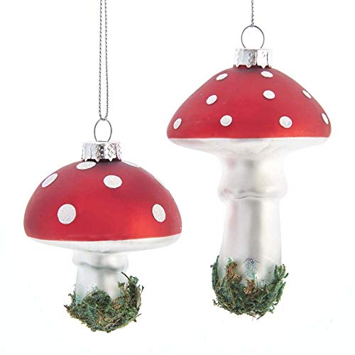 Kurt Adler Mushroom Glass Ornament, Red and White...