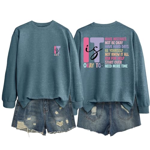Teacher Sweatshirt for Women It's Okay to Make Mistakes Graphic Tees Mental Health Tops Long Sleeve Pullover