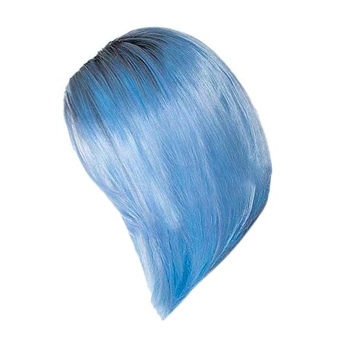 Postiche Courte Droite Bleue Healvian Soie Haute Température Accessoire Perruque Cosplay