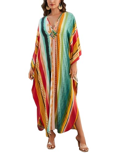 Image of KEYLORTING Plus Size Kaftan Dress Women, African Moo Moo Print Caftan, Batwing Dress, Beach Cover Up for Party and Loungewear