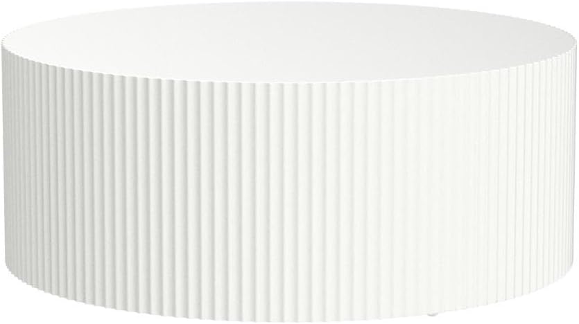 White Round Coffee Table, Modern Nesting Coffee Table End Table Set for Living Room, Wood Circle Drum Side Table, Matte White