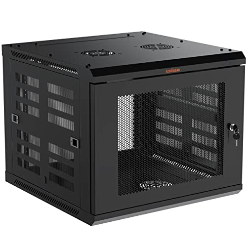Image of ECHOGEAR 9U Network Rack - Enclosed Wall Mount Rack Kit Includes 2X 1U Shelves, Pre-Mounted Fan, Lockable Door & Hardware - 600mm Depth Fits All Your AV Gear
