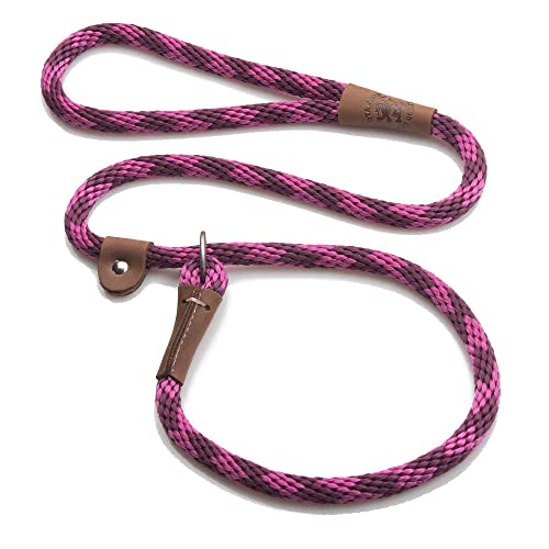 Mendota Pet Slip Leash - Dog Lead and Collar Combo - Made in The USA - Diamond Ruby Rasp/Burgundy, 1/2 in x 6 ft - for Large Breeds