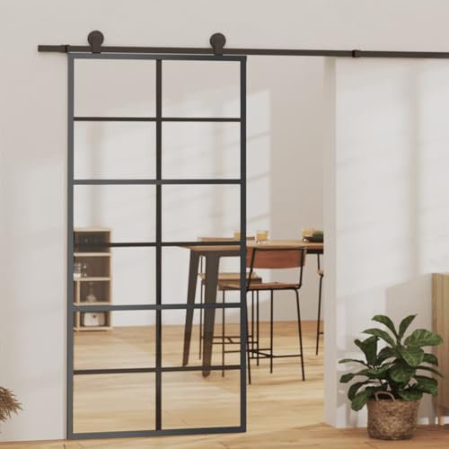 IKAYAA Puerta Corredera de Cristal con Set Herrajes Accesorio Herramienta, N1RD 12, Puertas Interior Cristal para Sala de Estar Salón Habitación 90 x 205 cm (200 cm Sliding Rail)