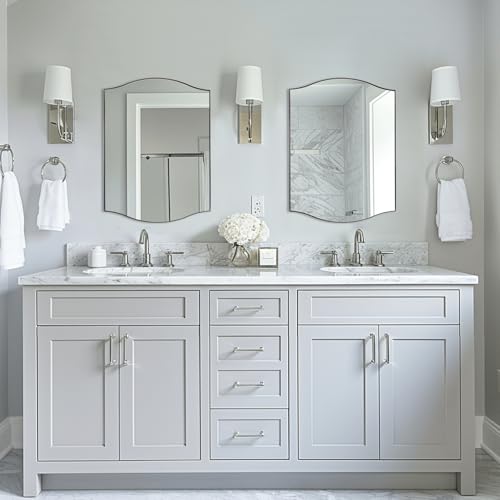 Image of ANDY STAR Polished Chrome Bathroom Mirror, 20 inchx30 inch Scalloped Wall Mirror in Stainless Steel Metal Frame, Unique Vanity Mirror with Modern Curved Edge Design, Ideal for Bathroom, Bedroom, Entryway