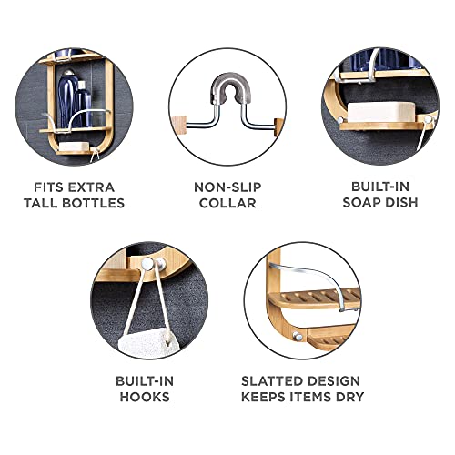 Zenna Home Neverrust Aluminum And Bamboo Hanging Over-The-Shower Caddy, Satin Chrome #TOP3