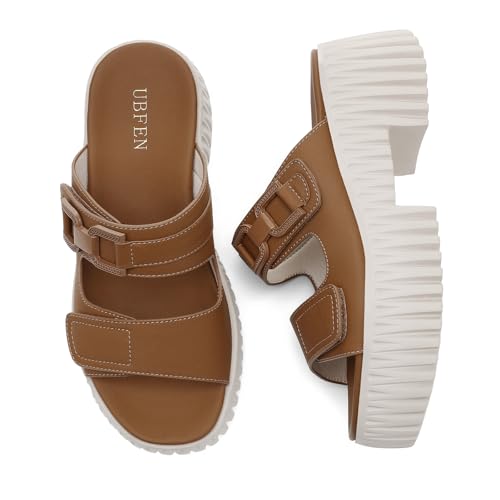 Image of UBFEN Womens Chunky Wedge Platform Sandals Adjustable Double-Strap Square | Toed Open-Toe Style Suitable for Outdoor Casual Wear