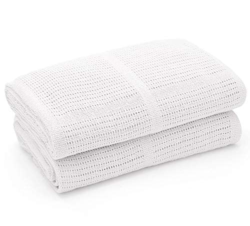 Image of Bloomsbury Mill - 2-Pack 100% Organic Cotton Cellular Baby Blankets with Gifting Ribbon – Soft, All Natural & Breathable - Nursery/Stroller/Bassinet/Crib - White